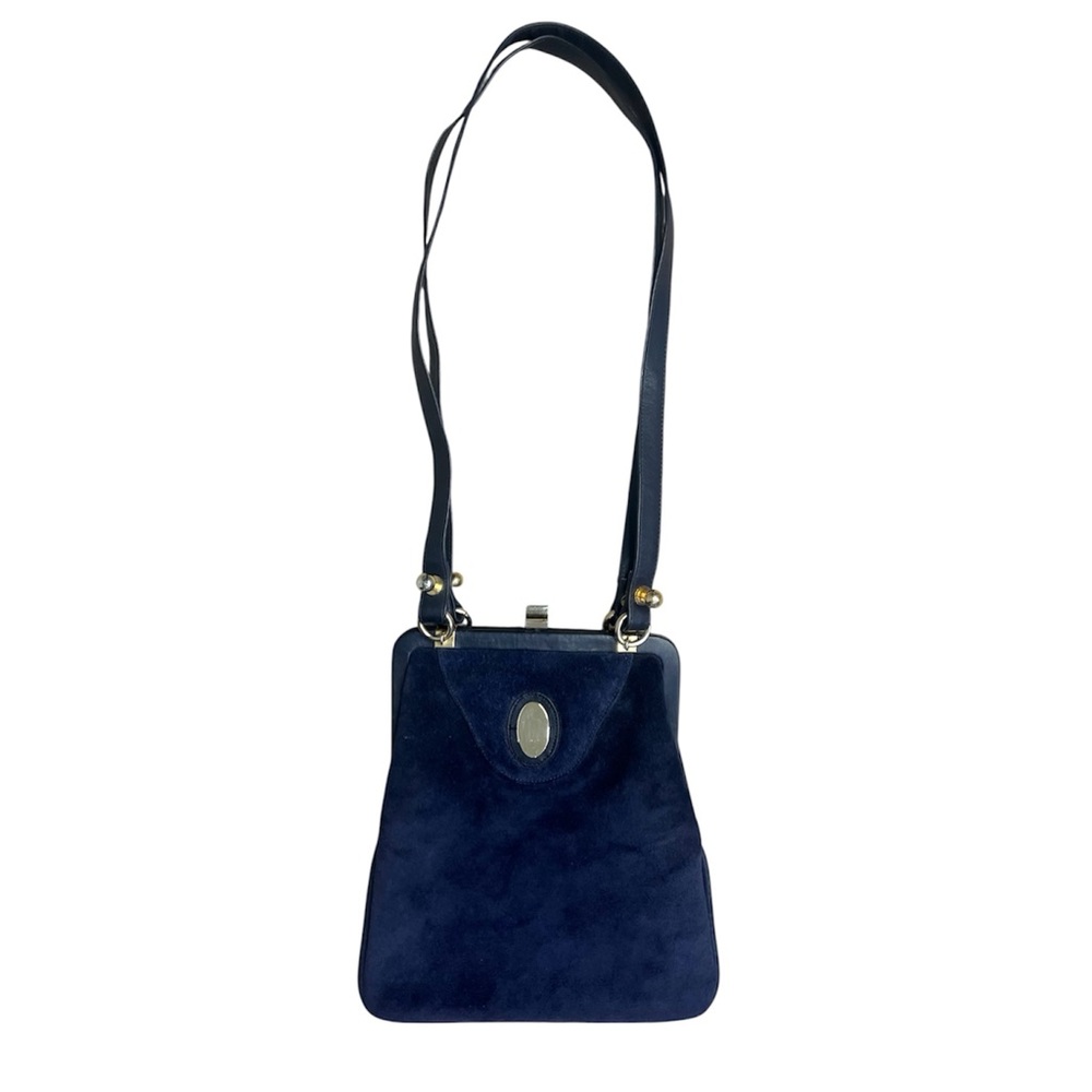 Vintage El Corte Inglés Elegant Navy Blued Suede Shoulder Bag - Spain Portuguese